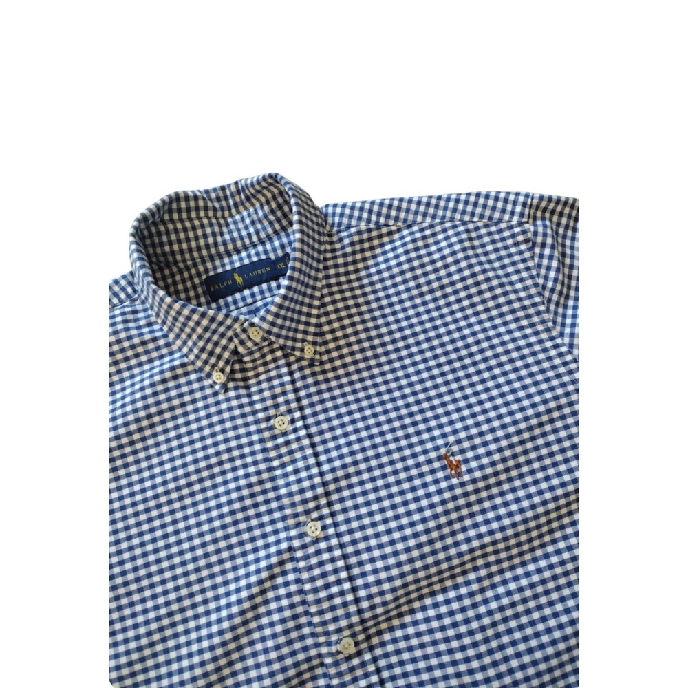 Polo Ralph Lauren Button Down Shirt Men XXL White Blue Gingham Long‎ Sleeves